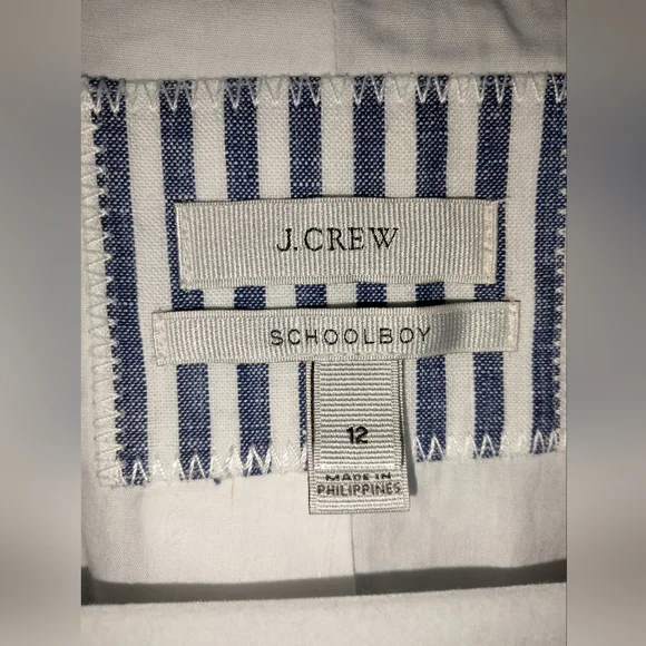 J. Crew (Size 12) Blue & White Linen Classic Striped Schoolboy Blazer (Like New) - Picture 2 of 16